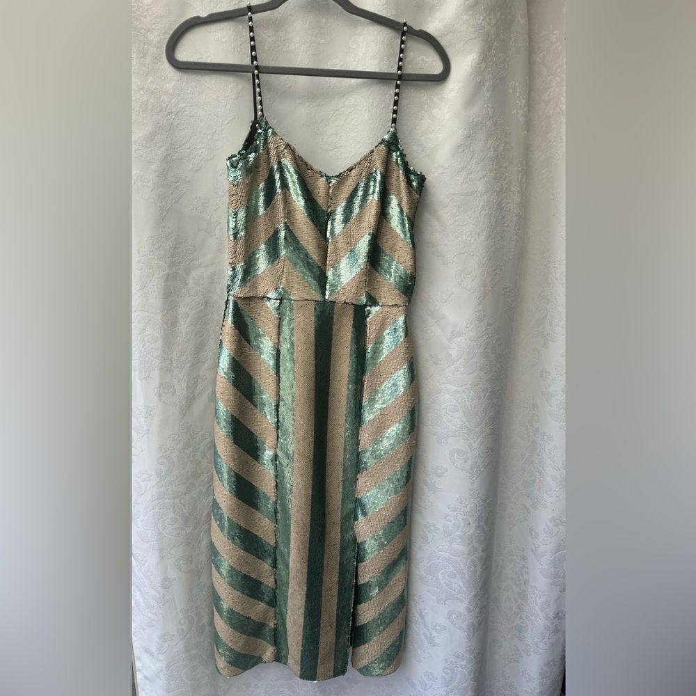 Johanna Ortiz Salon De Paris Striped Sequin Pearl Embellished Dress Size 4